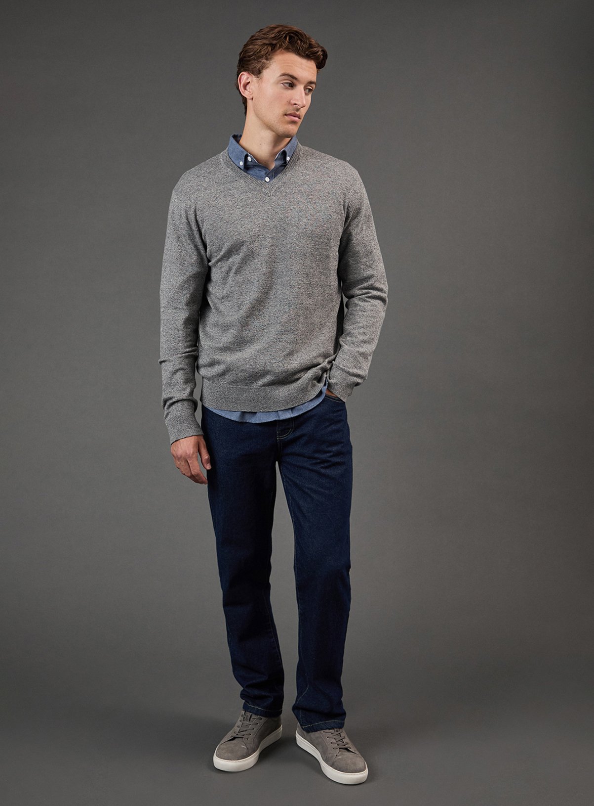 BURTON Light Grey Cotton Rich V Neck Jumper M - Image 2 thumbnail